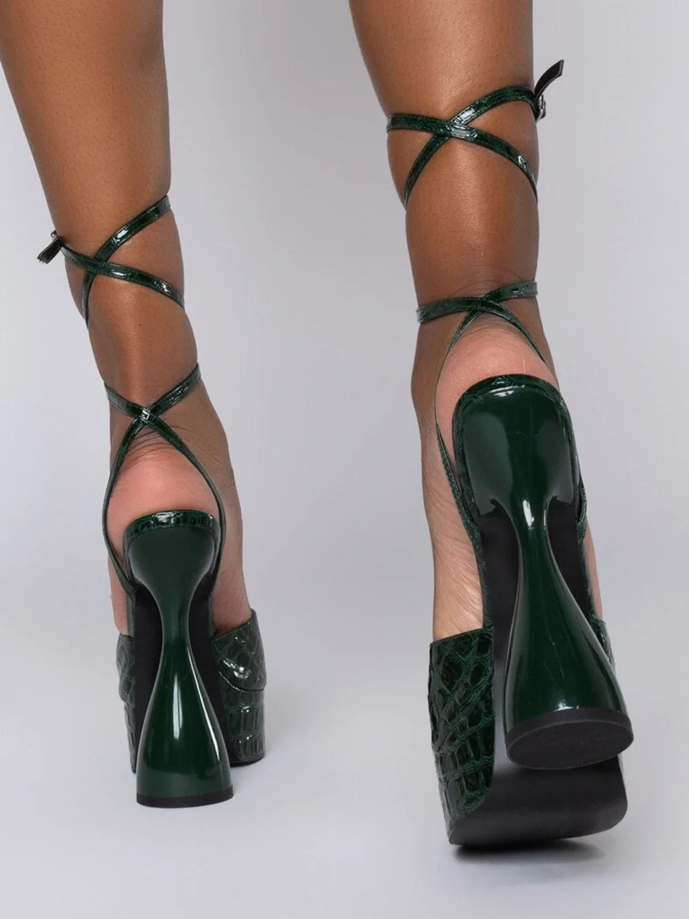Azalea Wang Wake the Neighbors Chunky Platform Sandals Green Croc Y2K Sz 8.5